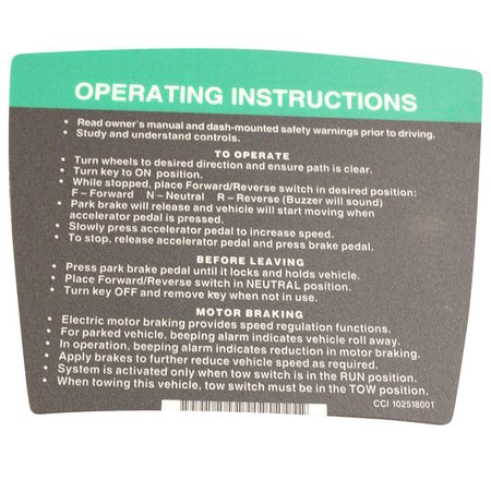 STENTENSGOLF StentensGolf OID200 Operating Instruction Decal Gas & Electric - Club Car DS 1992; Newer & Precedent 2004-2011 OID200